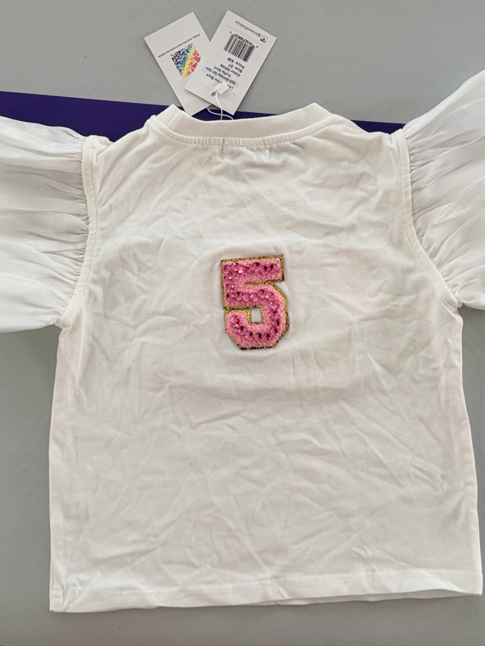 Lola and the boys White Ruffle Sleeve Tee with Multicolor Sequin 'BE DAY GIRL' - Picture 3 of 3